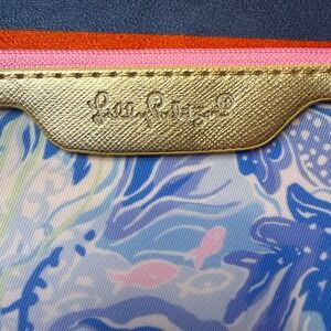 Lilly Pulitzer Floral ID Case Keychain Wallet Blue Pink Gold Ring Card Holder